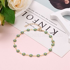 Браслеты из золотой латуни с цветочной эмалью&nbsp;AJEW-AN00333-02