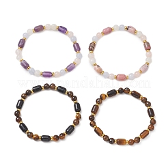 Эластичные браслеты из натуральных круглых и бочкообразных бусин с драгоценными камнями для женщин и мужчин.&nbsp;BJEW-JB13478