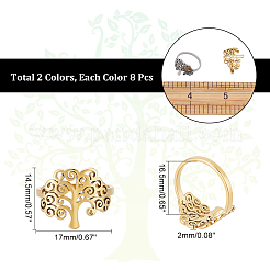 16 шт. 2 цвета 201 нержавеющая сталь Дерево жизни перстень для женщин&nbsp;RJEW-GA0001-01