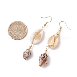 3 пара сережек-подвесок из латуни и ракушек&nbsp;EJEW-JE06323