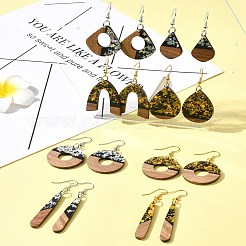 Наборы для самостоятельного изготовления сережек из непрозрачной смолы и орехового дерева&nbsp;DIY-FS0007-84