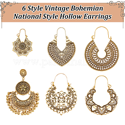 6 пара 6 стильных полых толстых серег-колец из сплава&nbsp;EJEW-AN0001-12