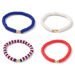 4 шт. 4-цветные браслеты ручной работы из полимерной глины с бусинами heishi ко Дню независимости&nbsp;BJEW-TA00642
