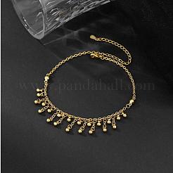 Женские браслеты на ногу с кисточками из круглой бусины из нержавеющей стали 304&nbsp;FS-WGFDA8E-01