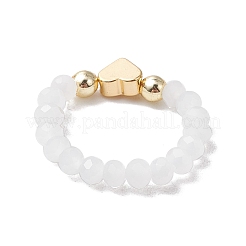 Кольца-растяжки из стеклянных и латунных бусин для женщин&nbsp;RJEW-JR00858