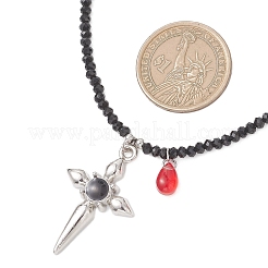 Готический крест из эмалевого сплава и красная каплевидная подвеска&nbsp;NJEW-JN05827