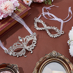 2 шт. 2 стиля маски для лица из сплава со стразами для вечеринок&nbsp;AJEW-AR0004-83