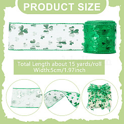Лента из полиэстера с принтом в виде клевера на тему Дня святого Патрика&nbsp;OCOR-WH0100-72