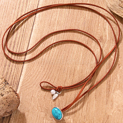 Овальные двухслойные подвески из сплава и синтетической бирюзы&nbsp;FS-WGFFF17-02