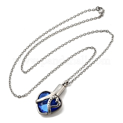 Ожерелья из нержавеющей стали 304 и синего стекла в форме сердца с урной для пепла&nbsp;NJEW-K393-04P