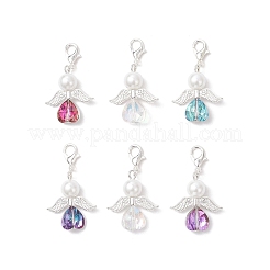 Подвеска в форме сердца ангела из стекла и стеклянного жемчуга&nbsp;HJEW-JM03773-02