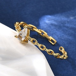 925 открытое кольцо-манжета из стерлингового серебра с паве из кубических цирконий&nbsp;RJEW-R016-01G-01