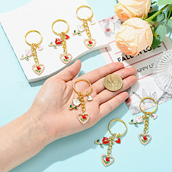 6 шт. 2-цветный эмалированный брелок с цветочным узором&nbsp;KEYC-YW00247