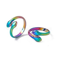 Ионное покрытие (ip) 304 нержавеющая сталь двойная змейка открытое кольцо манжета для женщин&nbsp;RJEW-C045-14M