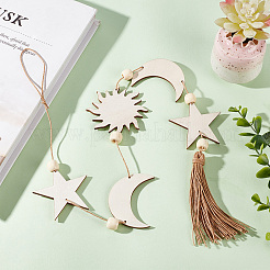 Звезда луна богемный стиль деревянные подвесные украшения&nbsp;HJEW-WH0053-12