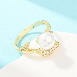 Женские кольца на палец из латуни с микропаве и кубическим цирконием&nbsp;RJEW-D340-02G-01