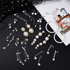 12 пара 12-х видов пластиковых подвесных серег с имитацией жемчуга и серебряными штифтами&nbsp;EJEW-AN0003-20