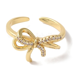 Открытые манжеты из латуни с бантом и микро-паве с прозрачным цирконием для женщин&nbsp;RJEW-C098-07G