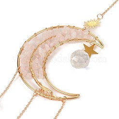 Луна из натурального розового кварца в проволочной оплетке с подвесками в виде дерева жизни&nbsp;HJEW-K046-07G-05