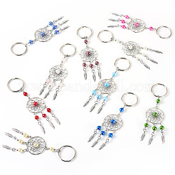 20шт 10-цветный плетеный сетчатый/паутинный стеклянный брелок с жемчужинами&nbsp;KEYC-TAC00044