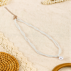 Ccb пластик и белые круглые стеклянные бусины с жемчужными бусинами двухслойные подвески в виде шариков&nbsp;NJEW-LP0007-31