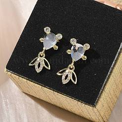 Серьги-гвоздики в форме рыбок из латуни с микропаве из кубических цирконий&nbsp;EJEW-K320-01G-22