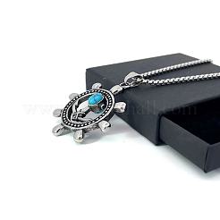 Ожерелья с подвеской в виде шлема из нержавеющей стали в морском стиле с паве из синтетической бирюзы&nbsp;TO0152