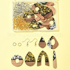 Наборы для самостоятельного изготовления сережек из непрозрачной смолы и орехового дерева&nbsp;DIY-FS0007-84