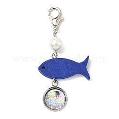 Плоские круглые подвески с рыбьей чешуей из нержавеющей стали 304 и смолы&nbsp;HJEW-JM04042