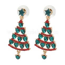 Рождественские серьги-гвоздики со стразами из сплава&nbsp;LS-EJEW-F399-03G