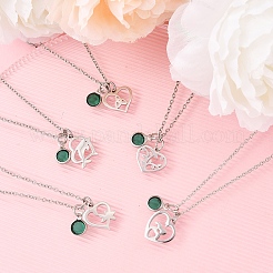 День святого Валентина 304 нержавеющая сталь и зеленое стекло дерево сердце кулон кабель цепь ожерелья для женщин&nbsp;NJEW-FS00014-05