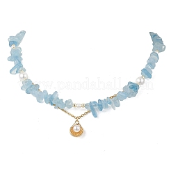 Комплекты ожерелий и браслетов из натуральных аквамариновых бусин для женщин&nbsp;SJEW-JS01372-01