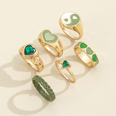 6 комплект колец для женщин из сплава «сердце» и «инь-ян» WG67DEB-01-1