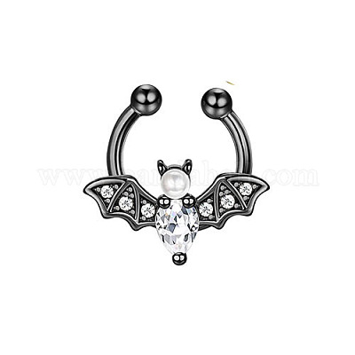 Кольца для носовой перегородки с клипсами из нержавеющей стали 316l с прозрачным кубическим цирконием на Хэллоуин в виде летучей мыши WG4B0C3-04-1