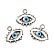 304 Stainless Steel Enamel Pendants, Evil Eye Charm, Stainless Steel Color, 17x19x2mm, Hole: 2.5mm