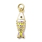 Brass Enamel Pendants, Fish Charm, Long-Lasting Plated, Cadmium Free & Lead Free, Real 18K Gold Plated, with Jump Ring, White, 21x6.5x3mm, Hole: 3mm