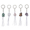 5Pcs 5 Styles Nylon Pouch Wrap Natural Gemstone Holder Keychains, with Iron Keychain Ring, 140mm, 1pc/style