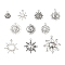100G Tibetan Style Alloy Pendants, Sun, Antique Silver, 14~34x12~31x1.5~3.5mm