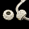 Polymer Clay Rhinestone European Large Hole Beads with Silver Color Plated Brass Cores, Rondelle, Crystal, 11~12x7~7.5mm, Hole: 5mm