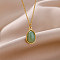 Natural Green Aventurine Irregular Oval Pendant 304 Stainless Steel Cable Chain Necklaces for Women, Real 18K Gold Plated, 14.96 inch(38cm)
