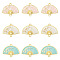 15Pcs 3 Colors Alloy Enamel Links Connectors, Golden, Fan with Flower, Mixed Color, 20x24x1mm, Hole: 1.6mm, 5pcs/style