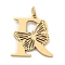 Ion Plating(IP) 201 Stainless Steel Pendants, Letter with Butterfly Charms, Golden, Letter R, 27x25x1.5mm, Ring: 7x1mm, Hole: 5mm