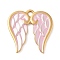 304 Stainless Steel Enamel Pendants, Wing Charm, Real 18K Gold Plated, Pearl Pink, 23x23x1.5mm, Hole: 2mm