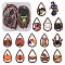 15Pcs 15 Styles Halloween Theme Single Face Printed Aspen Wood Big Pendants, Teardrop Charm with Halloween Theme Pattern, Mixed Color, 54.5~55x34~34.5x2.5mm, Hole: 1.6mm, 1pc/style