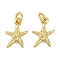 Brass Pendants, Starfish Charms, with Jump Ring, Real 18K Gold Plated, 11.5x8.5x2mm, Hole: 2.5mm