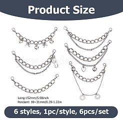 6 шт. 6 стиля 304 нержавеющая сталь цепи-удлинители для сумок&nbsp;HJEW-HS00075