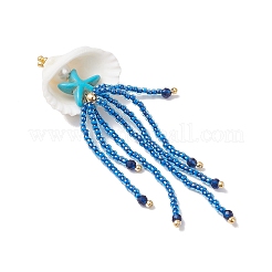 Большие подвески в виде медуз из синтетической бирюзы и голубой шпинели в виде морских звезд и стеклянных бусин&nbsp;PALLOY-MZ00870-04