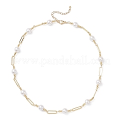 Ожерелья из овальных звеньев из латуни и круглого белого жемчуга&nbsp;NJEW-JN05394