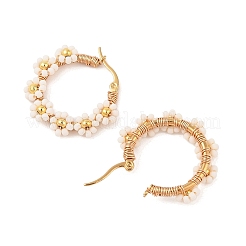 Серьги-кольца с цветком из нержавеющей стали 304 с вакуумным покрытием PVD&nbsp;EJEW-U017-01G-04