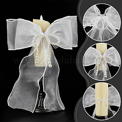 Полиэфирная марля с бантом и пластиковой жемчужной застежкой для штор&nbsp;AJEW-WH0314-541